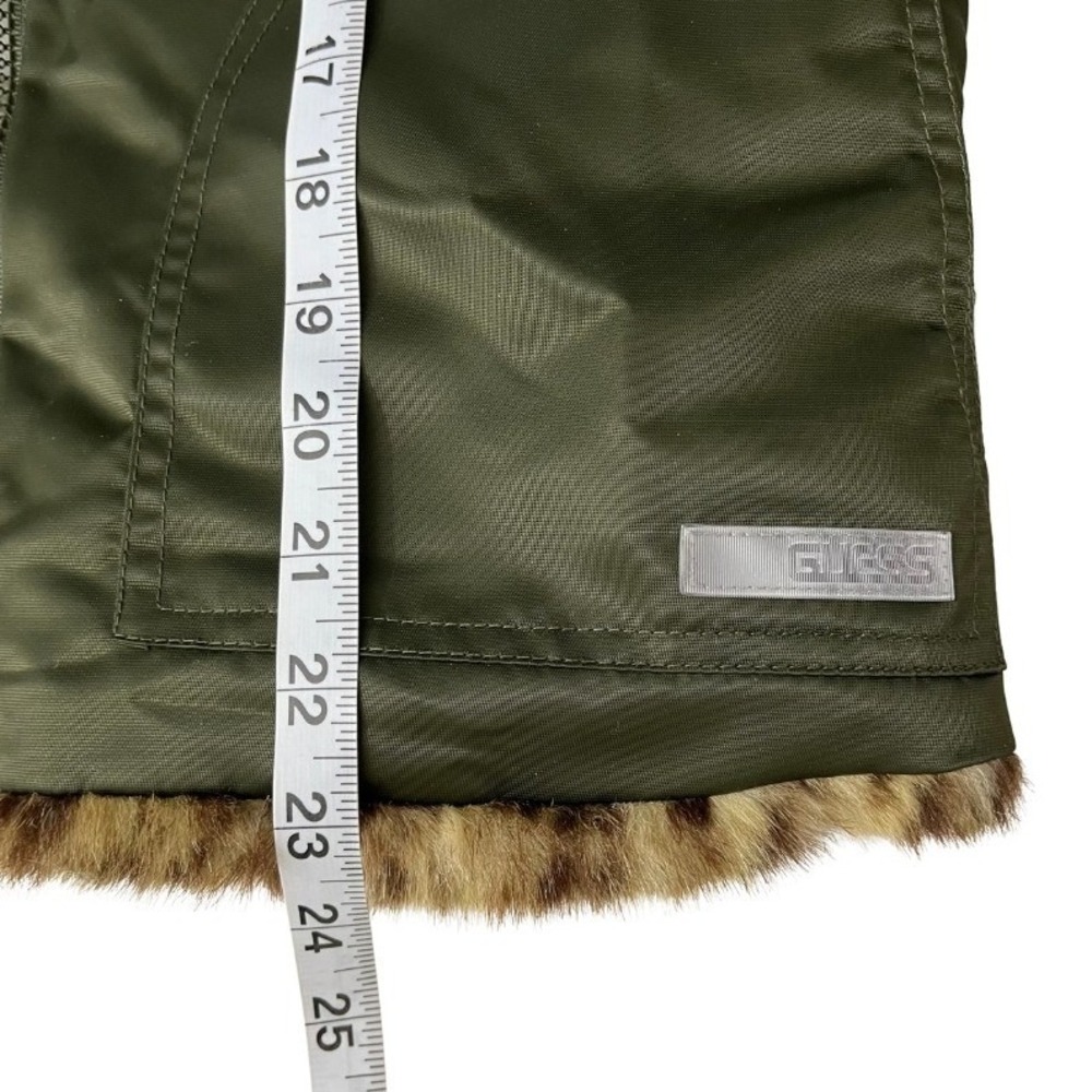 GUESS Reversible Faux Fur Leopard Vest Olive Green Zip Women's‎ Sz S Y2K - Picture 8 of 9